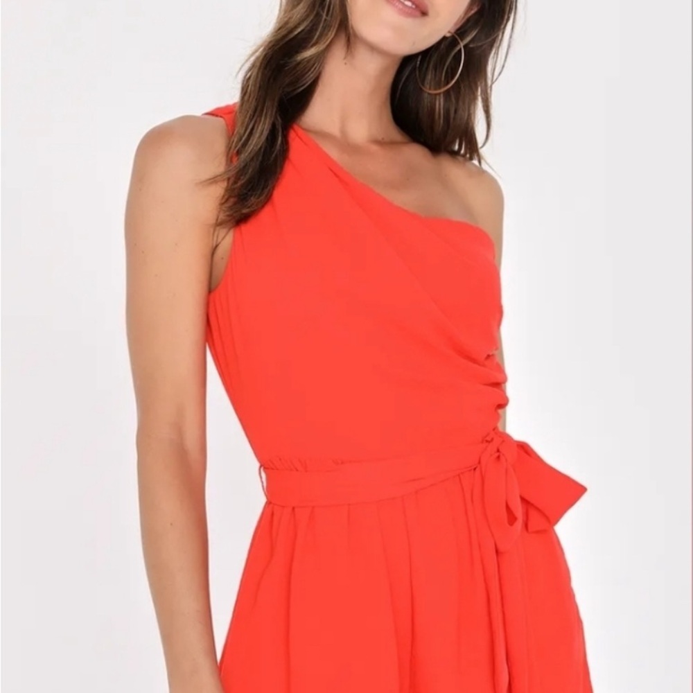 Lulu's Vibrant One-Shoulder Orange Romper